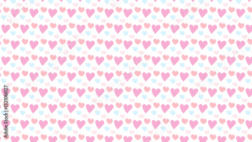 Pink peach blue hearts love hand drawn doodle  seamless pattern. Simple cute Valentines day background. Romantic background for textile, wallpaper, fabric, design. Vector illustration.