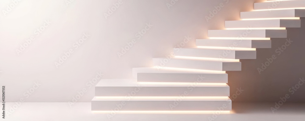 Minimalist white floating steps leading into a dark void, conceptual surrealism Minimalist white floating steps leading into a dark void, conceptual surrealism