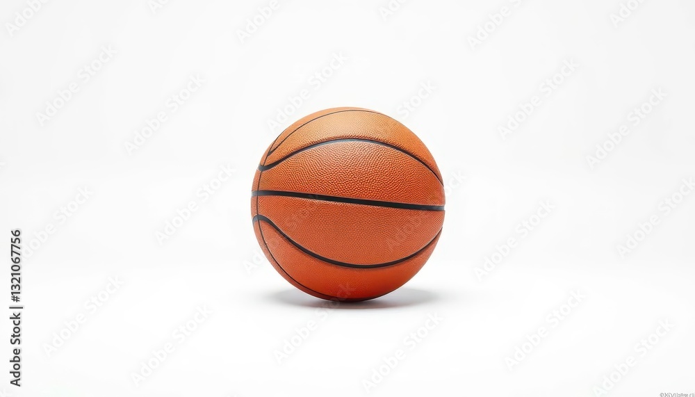 A single basketball, perfectly centered, against a pure white backdrop, game equipment, sphere A single basketball, perfectly centered, against a pure white backdrop, game equipment, sphere