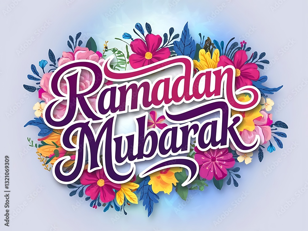 Obraz premium Colorful Ramadan calligraphy clipart with floral elements