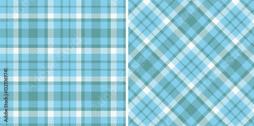 Spring Neon Light Blue & Cool Dull Teal Seamless Madras Plaid Textile Design