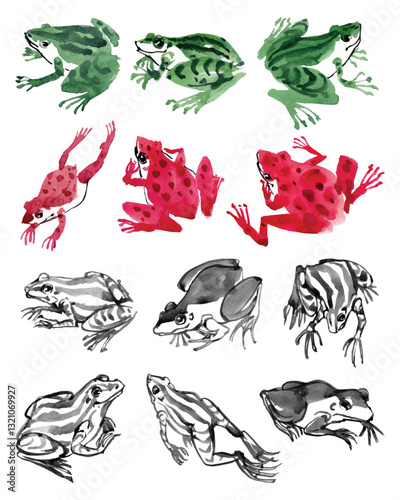 Chinese ink style watercolor frog painting