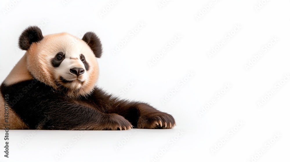 Fototapeta premium Adorable panda relaxing on white background