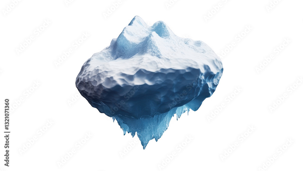 Floating iceberg with a unique shape and texture showcases the beauty of nature in a minimalist style against a transparent background Floating iceberg with a unique shape and texture showcases the beauty of nature in a minimalist style against a transparent background