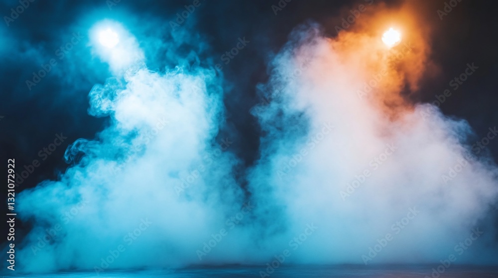 Obraz premium Blue and orange smoke illuminated by spotlights