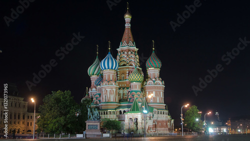St. Basils cathedral and monument to Minin and Pozharsky timelapse hyperlapse in Moscow, Russia