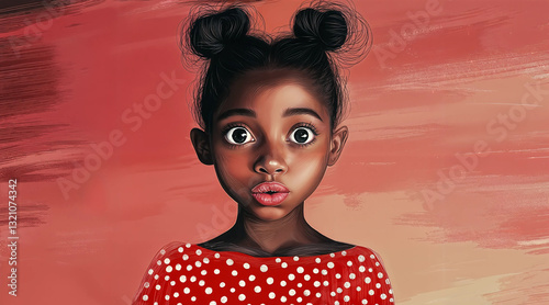 Obraz na płótnie Digital portrait of a girl in a red polka-dot dress, showcasing vibrant colors and detailed features. w salonie