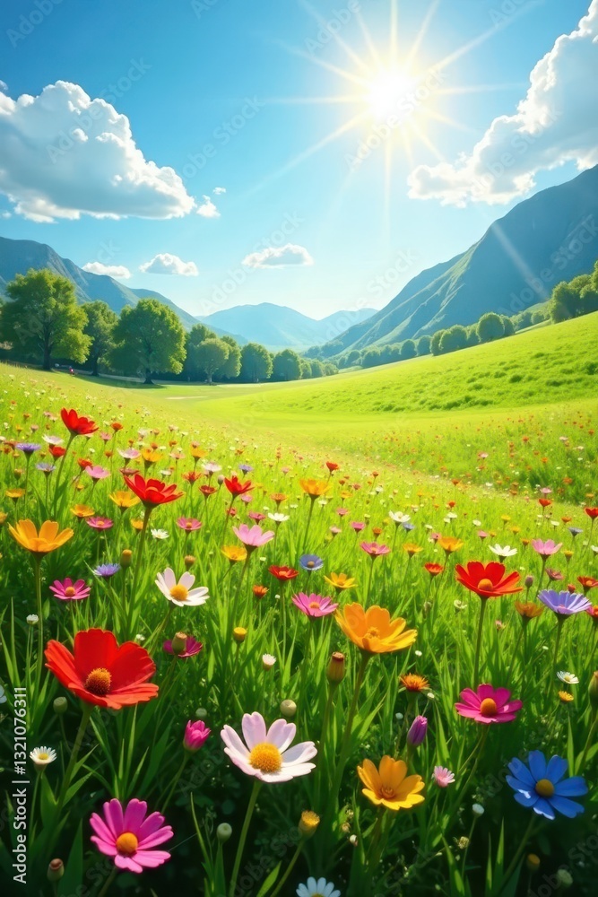 Sun-drenched meadow, vibrant wildflowers bloom , summer, daisy Sun-drenched meadow, vibrant wildflowers bloom , summer, daisy
