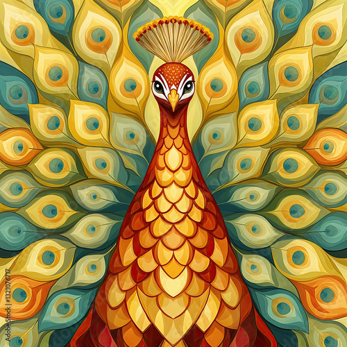 Obraz na płótnie A vibrant peacock, showcasing a rich array of warm and cool tones in its plumage. w salonie