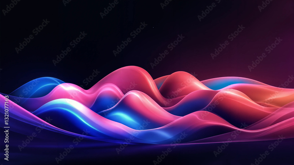 Abstract waves of vibrant pink, blue, and magenta, flowing over a dark background.