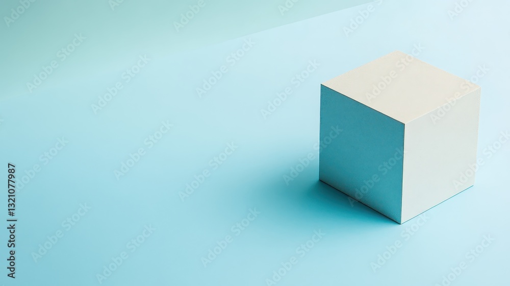 Fototapeta premium Minimalist White Cube on Light Blue Background, Modern Geometry Concept
