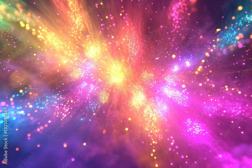 Fototapeta premium Clubs of multicolored neon smoke, ink. An explosion, a burst of holi paint. Abstract psychedelic pastel light background. 3D rendering. AI generated.