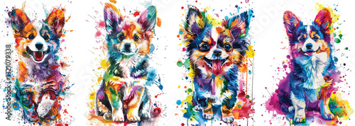 watercolor dog breeds vector illustration on white background