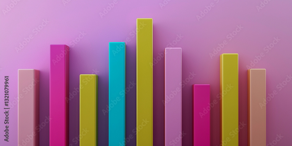 A vibrant bar graph in various colors against a soft purple background, representing data visualization or statistical information. A vibrant bar graph in various colors against a soft purple background, representing data visualization or statistical information.