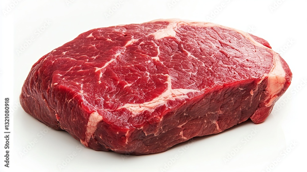 A large, vibrant red chunk of meat, isolated on a white background. A large, vibrant red chunk of meat, isolated on a white background.