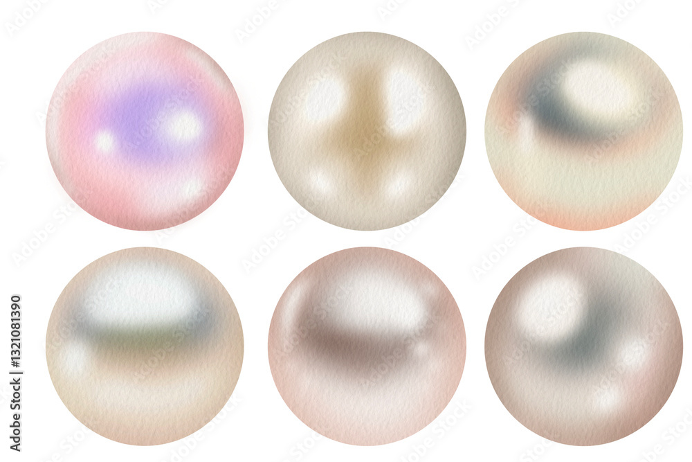 Obraz premium Set of white pearls, pink pearls, summer accessories on transparent background