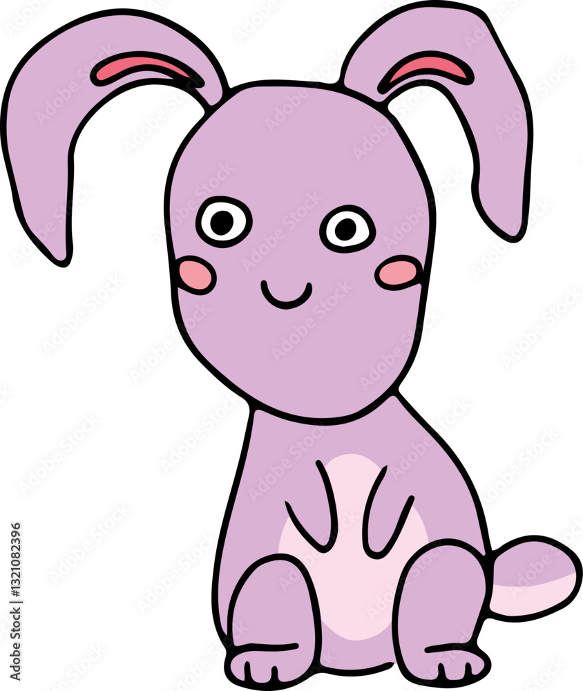 Obraz premium smiling funny pink bunny sits with his long ears hanging down