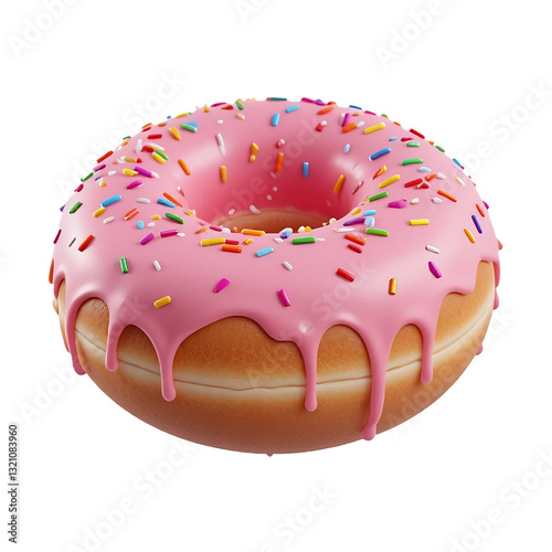 Delicious Pink Frosted Donut with Colorful Sprinkles - High-Quality Sweet Pastry Image on transparent Background