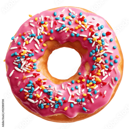 Delicious Pink Frosted Donut with Colorful Sprinkles - High-Quality Sweet Pastry Image on transparent Background