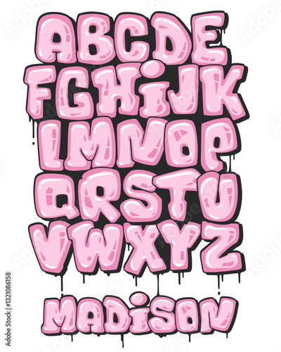 Graffiti Bubble Alphabet. Graffiti uppercase letters with drips