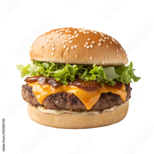 A delicious and large double patty humburger    illustration isolated on white background. The most liked burger illustration on white