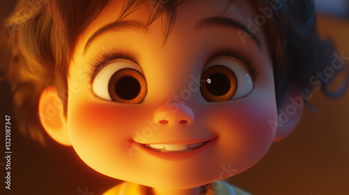 Close-Up of a Happy Animated Child Character with Joyful Expression