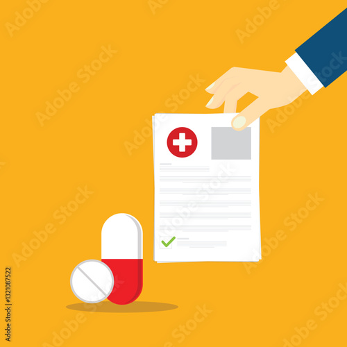 Medical prescription form with pill and capsule