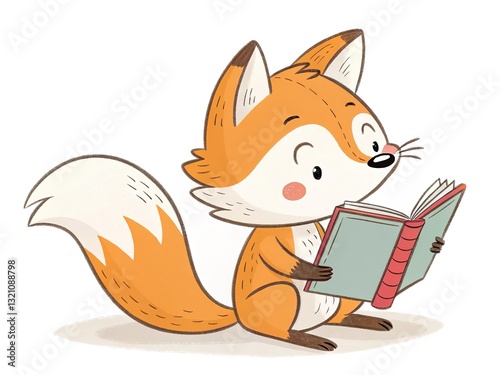 Wallpaper Mural cartoon cute fox reading a book with white stripes clipart fox reading a book, isolated on a plain white background Torontodigital.ca