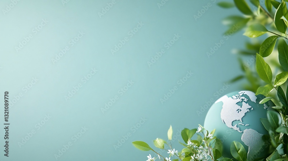 Earth globe nestled in lush greenery, nature's embrace Earth globe nestled in lush greenery, nature's embrace