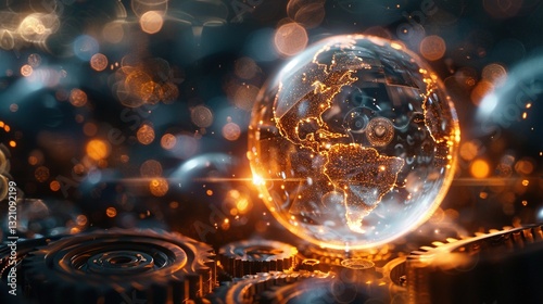 Floating Crystal Sphere with GDP/CPI Economic Data - Luxury Cosmic Style Financial Infographic for Annual Reports