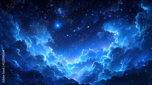 Fototapeta Naklejka Na Ścianę i Meble -  Night sky, glowing clouds, starry expanse