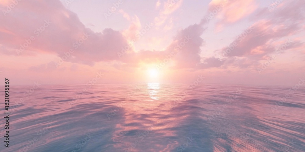 Obraz premium 夕陽に染まる穏やかな海の風景.