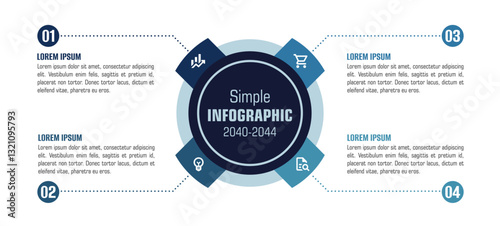 Modern infographics options banner. Simple 4 color infographic with geometric style. Info graphic with 4 color and items. Four steps infographic. Infographic with blue color