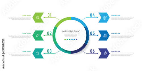 Infographic business design vector template with 6 options, steps or processes. Can be used for presentations banner, workflow layout, process diagram, flow chart, info graph