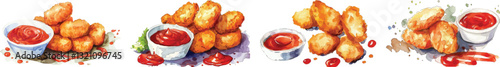 Chicken Nuggets Vector Illustration with Ketchup, Isolated on White Background