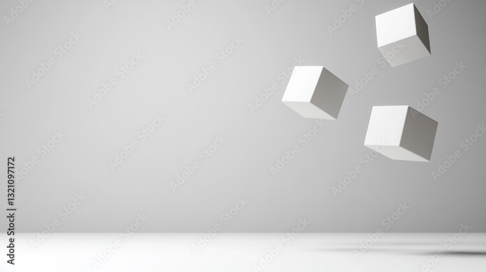 Fototapeta premium Floating white cubes against a gray background