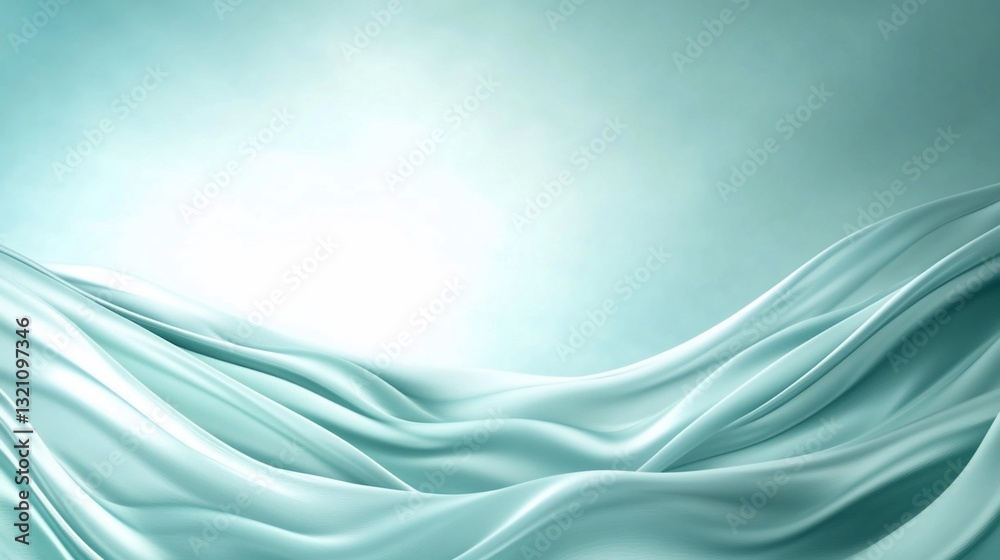 Fototapeta premium Flowing teal fabric, elegant curves, soft light