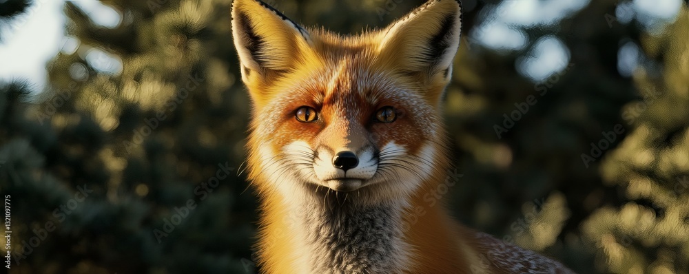 Obraz premium A beautiful red fox looking directly at the camera attentively