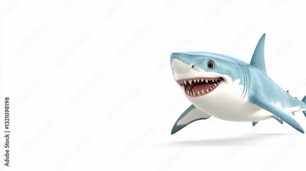 Obraz premium Friendly great white shark swims, smiling