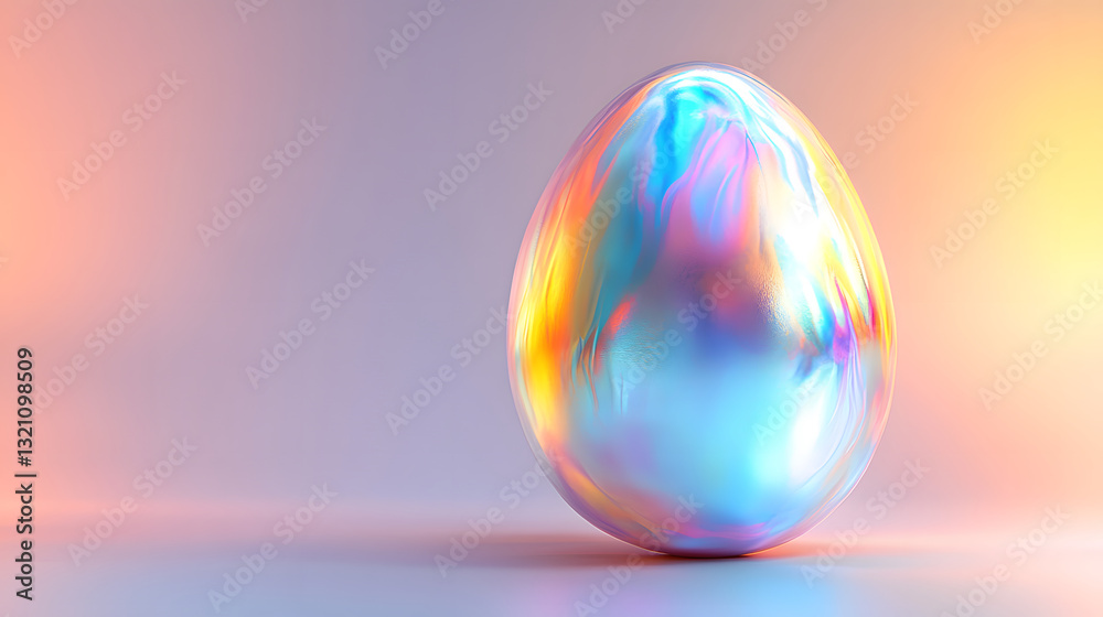 Single easter egg with iridescent abstract pattern, holographic, isolated object against pastel background Single easter egg with iridescent abstract pattern, holographic, isolated object against pastel background