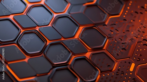 Abstract Honeycomb Pattern with Orange Glow Perfect for Tech Backgrounds