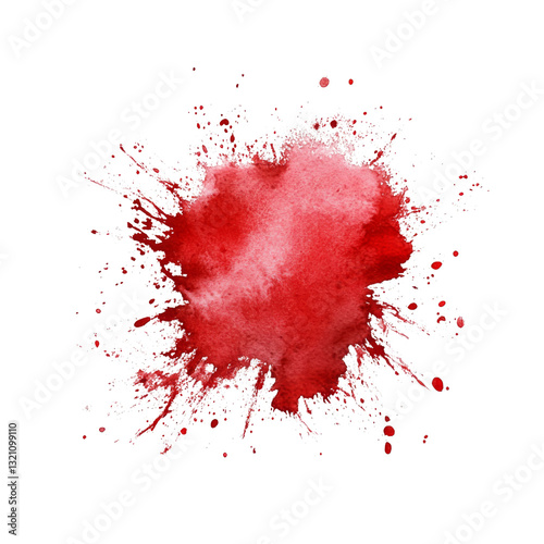 Red watercolor splash stain isolated on transparent or white background