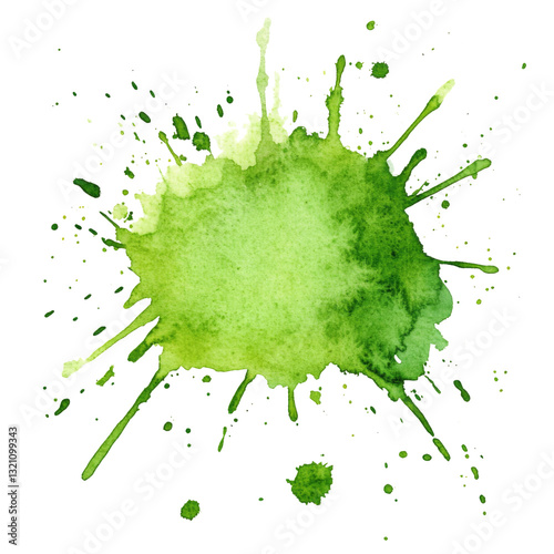 Green watercolor splash stain isolated on transparent or white background