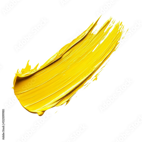 Yellow paint brush stroke isolated on transparent or white background