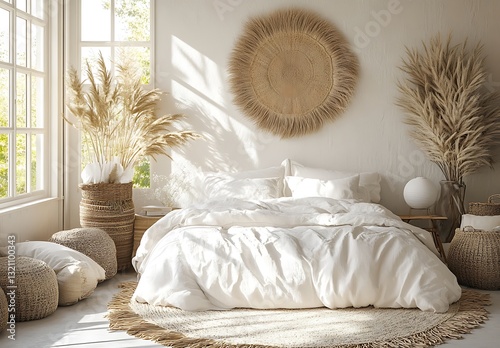 Bohemian White Bedroom Decor Minimalist Natural Style