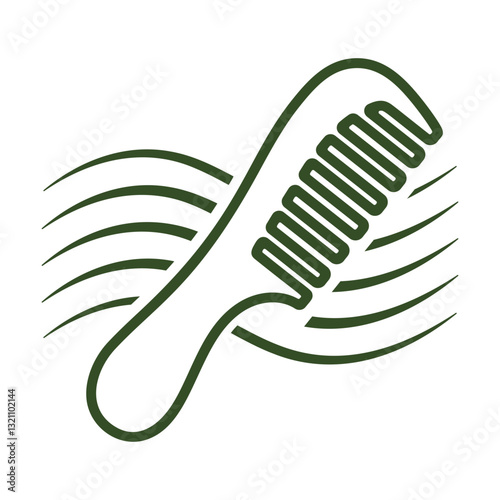 Stylized Vector Design of a Comb With Flowing Lines Representing Hair Care