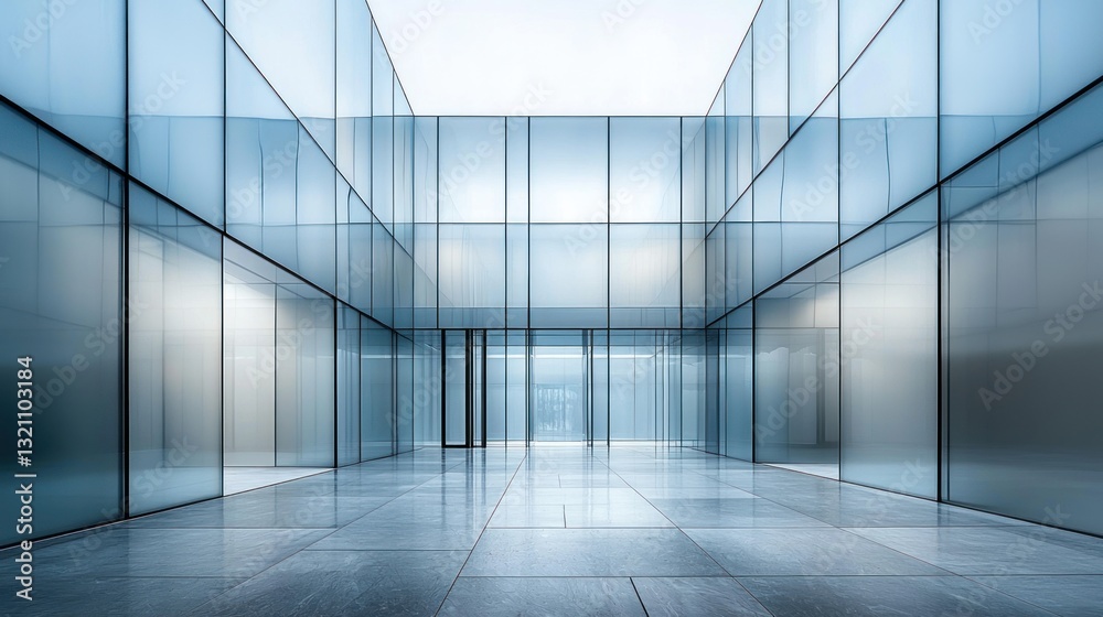 Obraz premium Modern Architectural Interior with Glass Walls and Tile Floor Design