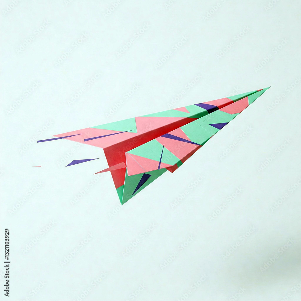 paper airplane made of geometric shapes on white background paper airplane made of geometric shapes on white background