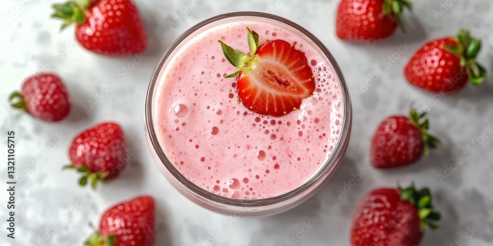 Refreshing strawberry smoothie preparation with fresh strawberries on a light background Refreshing strawberry smoothie preparation with fresh strawberries on a light background
