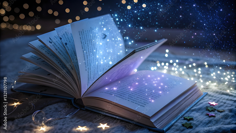 Fototapeta premium Crystal Book Turning in a Starlight Vortex. Perfect for: Spirituality, Akashic Records, Cosmic Wisdom